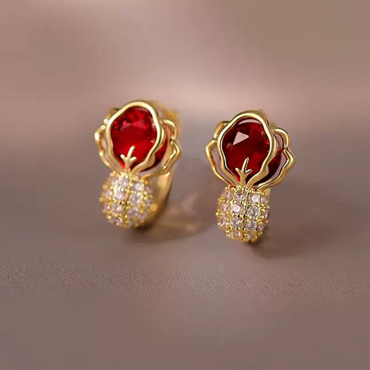 Cabbage Design Gold Plated Ear Studs with Zircon