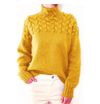 Cable Knit High Neck Long Sleeve Sweater
