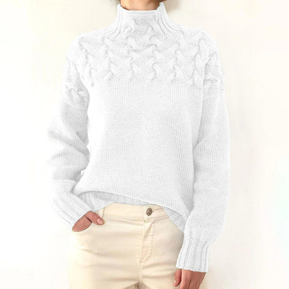 Cable Knit High Neck Long Sleeve Sweater