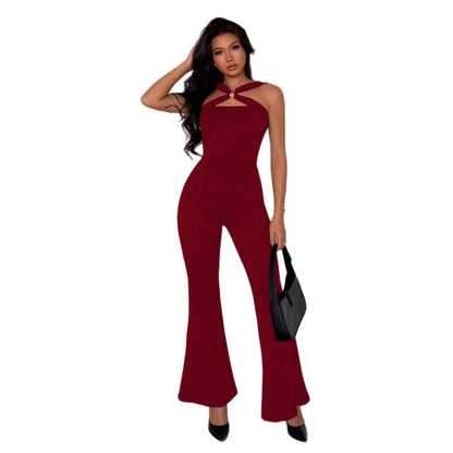 Buy Chic Metal Buckle Flared Jumpsuit – Elegant Women Outfit