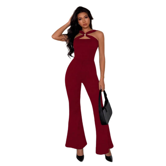 Buy Chic Metal Buckle Flared Jumpsuit – Elegant Women Outfit
