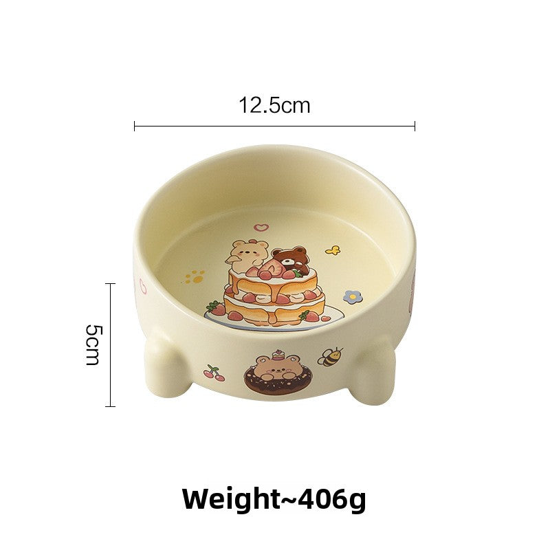 Cake Bear Ceramic Pet Bowl Anti-Tip Cat Dog Food Bowl