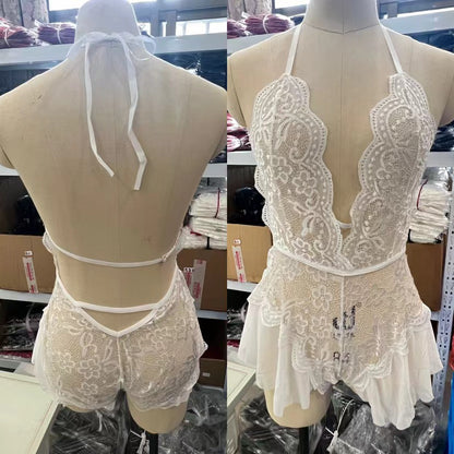 Camisole Home Lingerie Nightgown Lace Mesh Short Dress