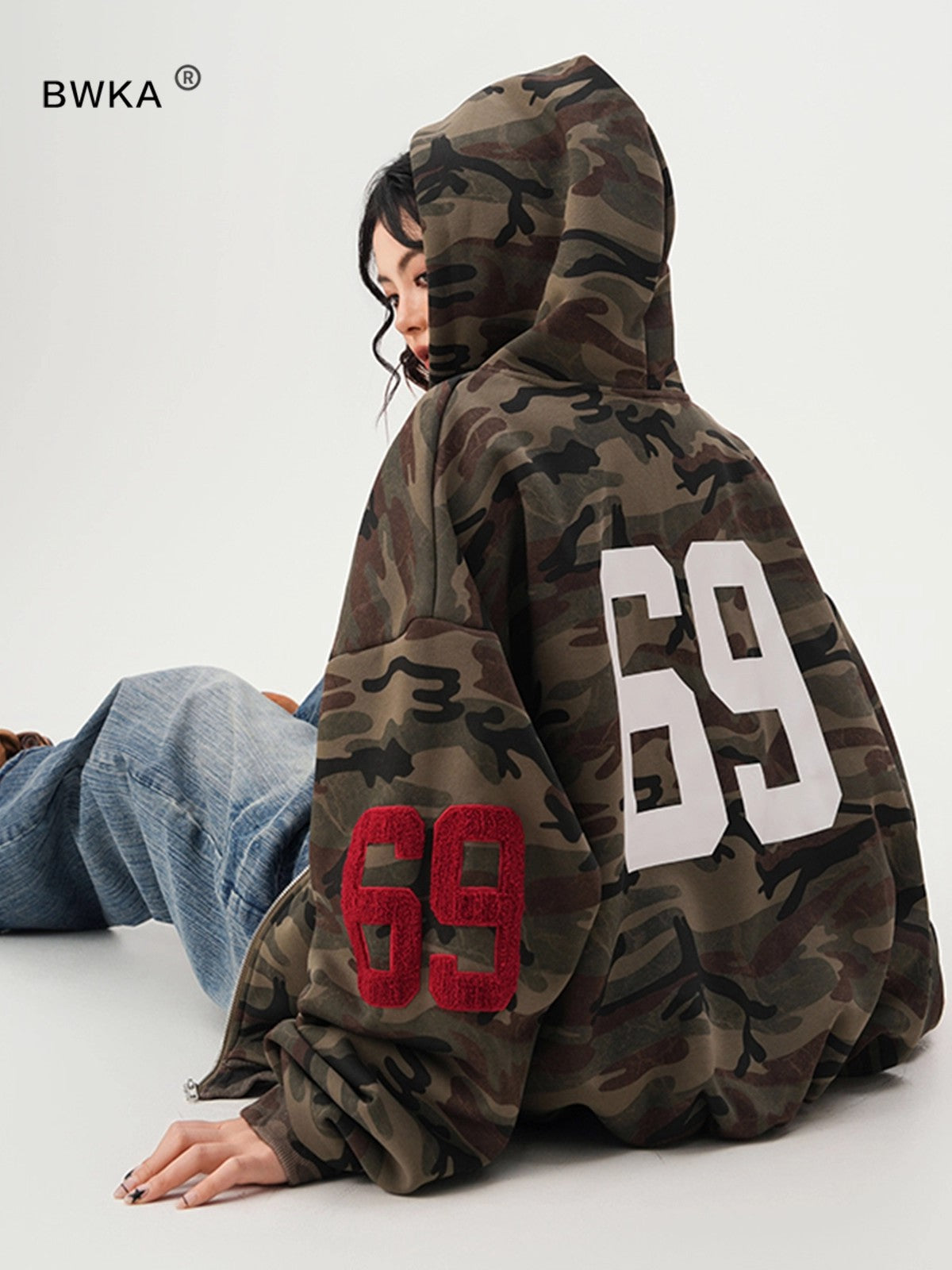 Camouflage Hooded Cardigan Sweatshirt