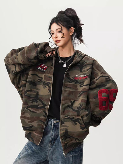 Camouflage Hooded Cardigan Sweatshirt