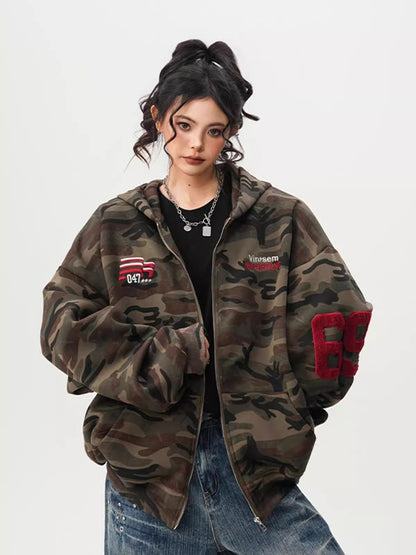 Camouflage Hooded Cardigan Sweatshirt