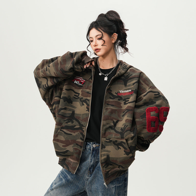 Camouflage Hooded Cardigan Sweatshirt
