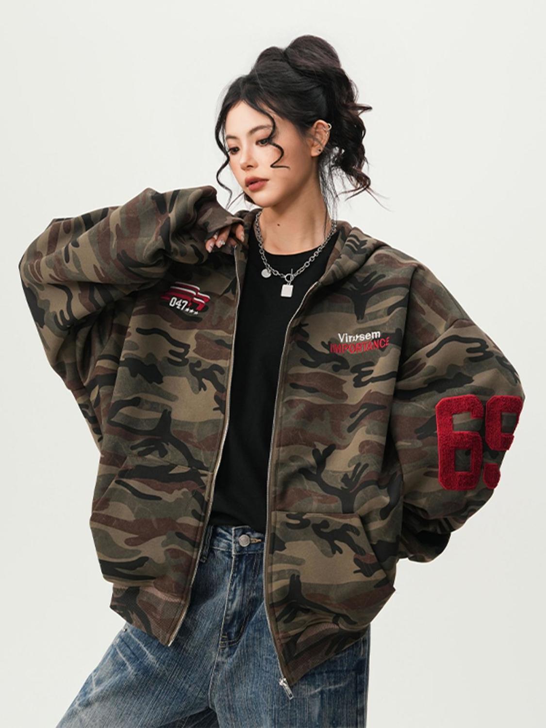 Camouflage Hooded Cardigan Sweatshirt