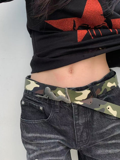Camouflage Print Leather Belt