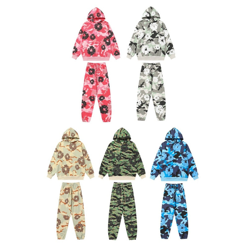 Camouflage Print Sweatshirt and Pants Set