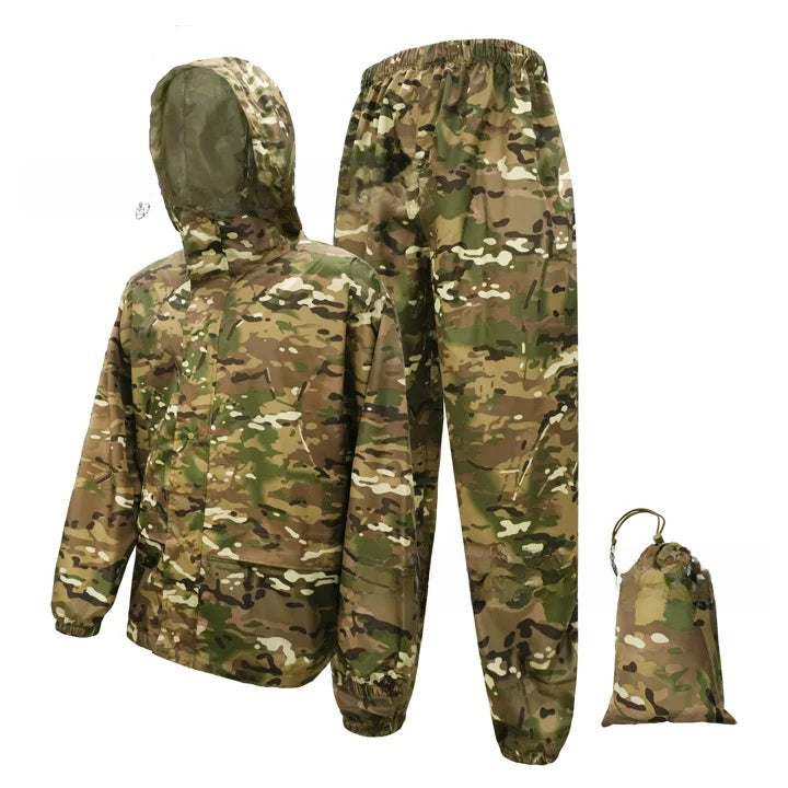 Camouflage raincoat and rain pants