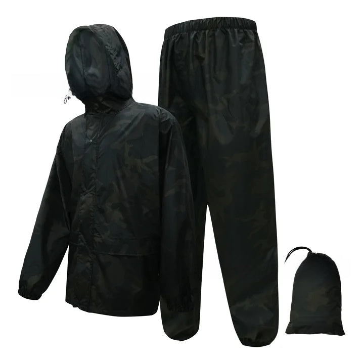 Camouflage raincoat and rain pants