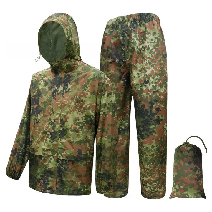 Camouflage raincoat and rain pants