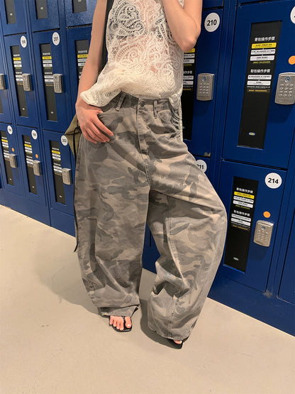 Camouflage Scimitar Wide Leg Jeans