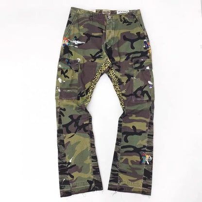 Camouflage Splatter Flared Cargo Pants