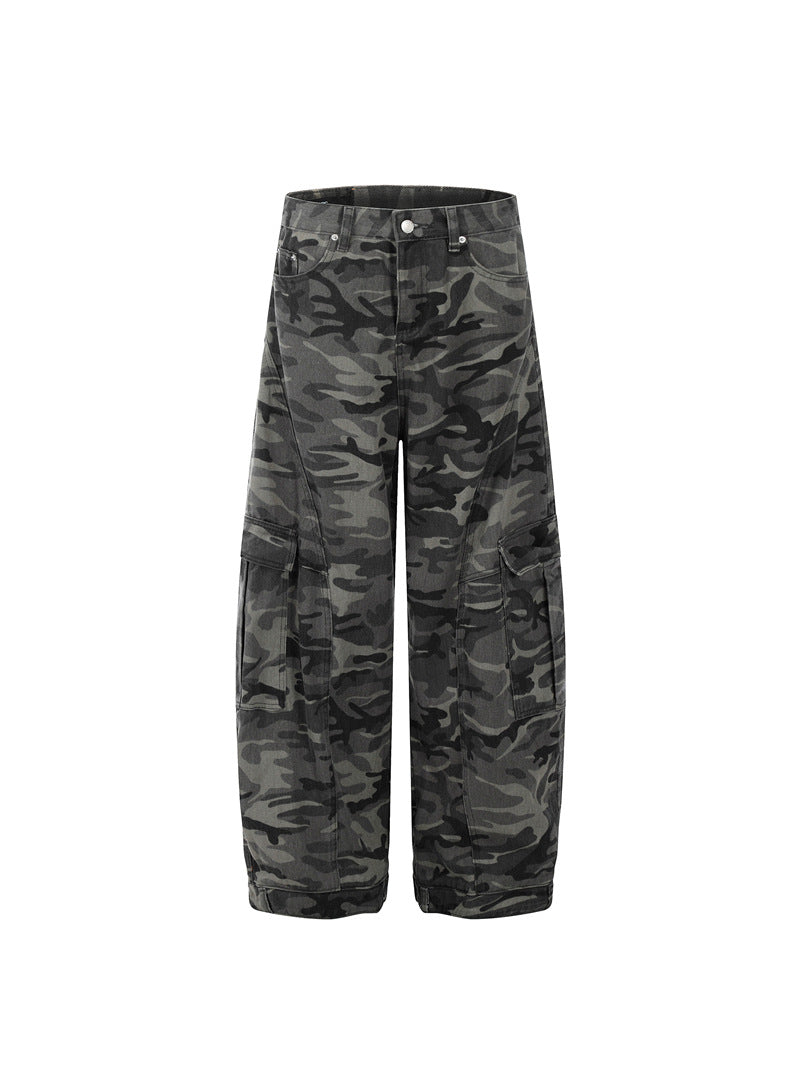 Camouflage wide-leg work pants
