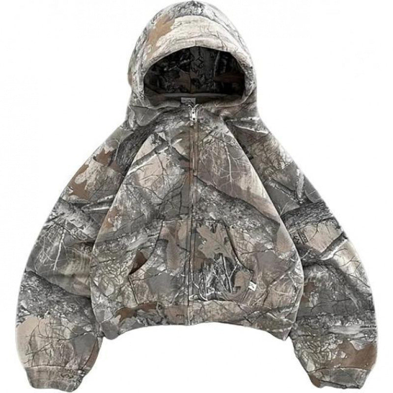 Camouflage Zip-Up Fleece Hoodie