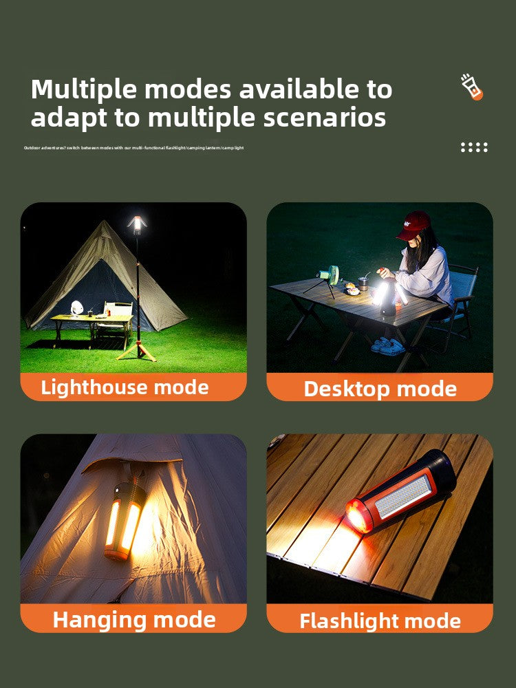 Camping lamp with a stand and lift function