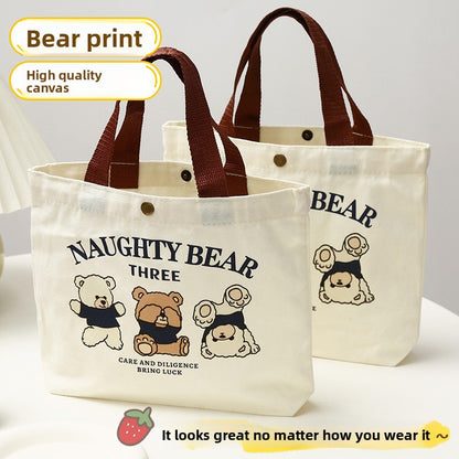 Canvas Bear Print Handbag