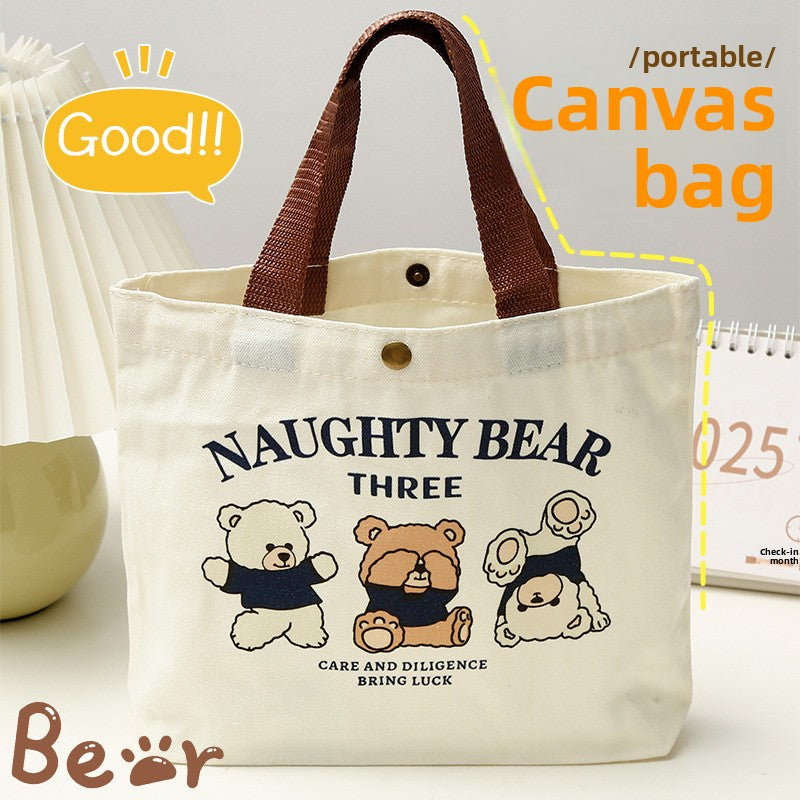 Canvas Bear Print Handbag