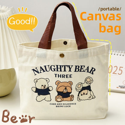 Canvas Bear Print Handbag