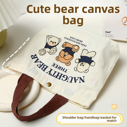 Canvas Bear Print Handbag