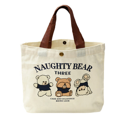 Canvas Bear Print Handbag