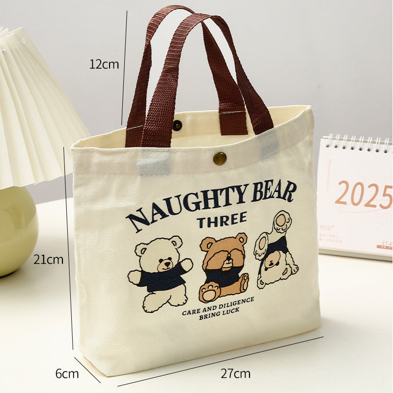 Canvas Bear Print Handbag