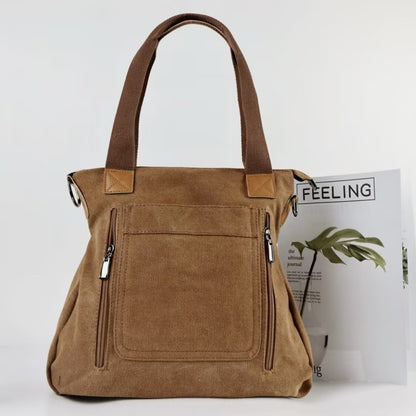 Canvas Crossbody Tote Bag with Zipper