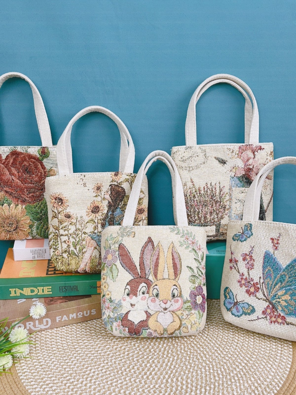 Canvas Embroidered Mini Handbag