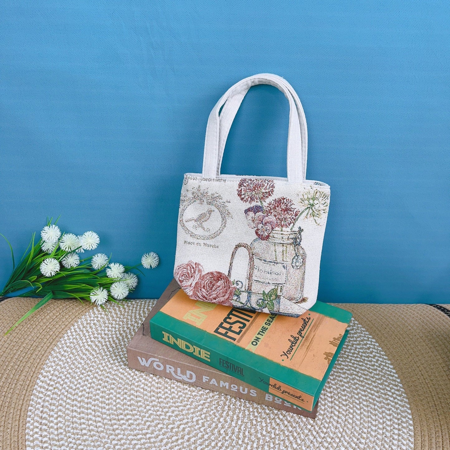 Canvas Embroidered Mini Handbag