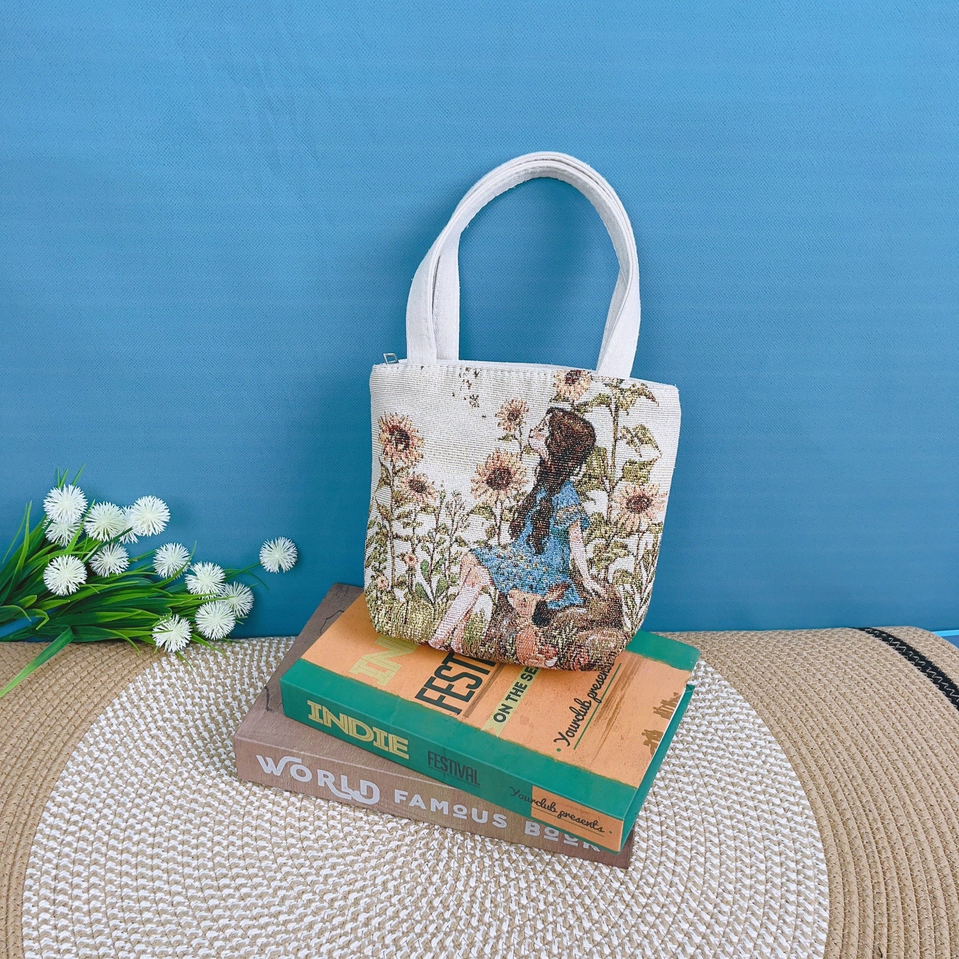 Canvas Embroidered Mini Handbag