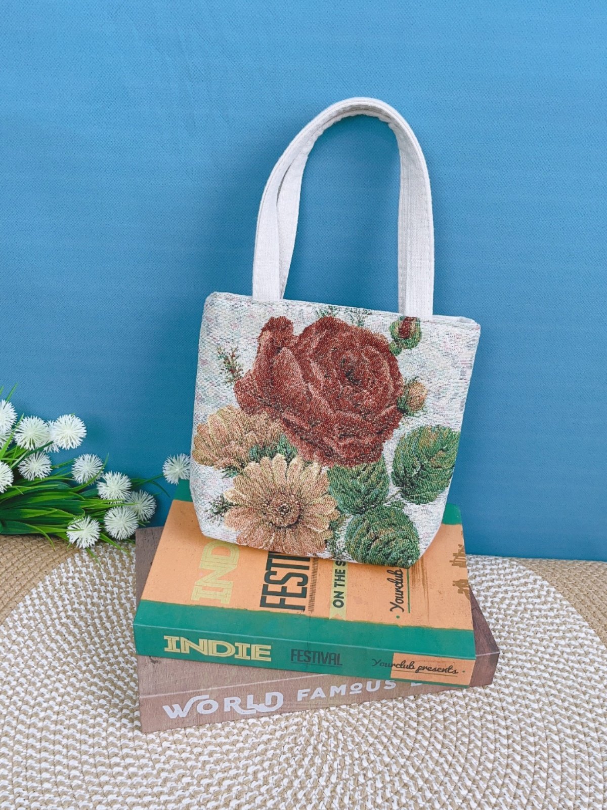 Canvas Embroidered Mini Handbag