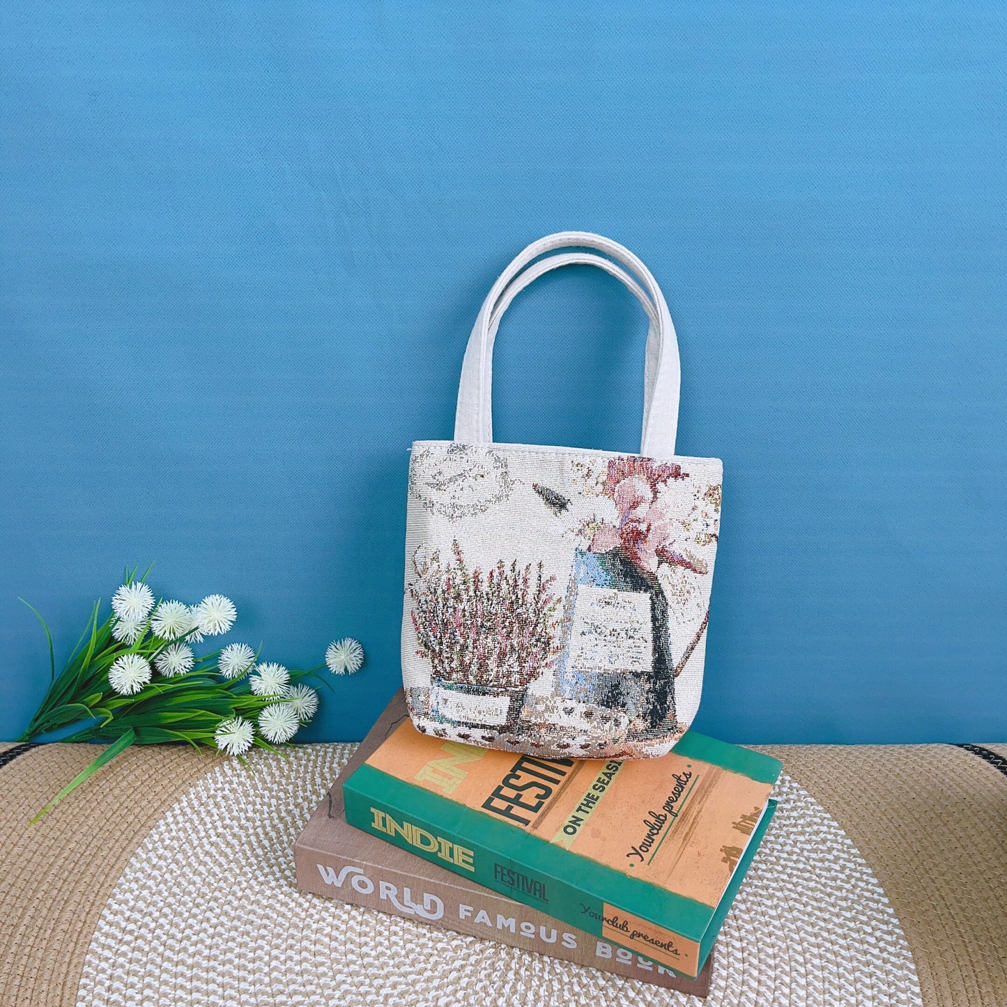 Canvas Embroidered Mini Handbag