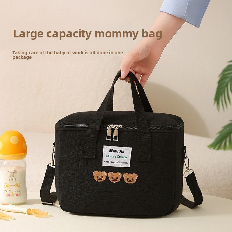 Canvas Insulated Mother Baby Bag with Embroidered Design