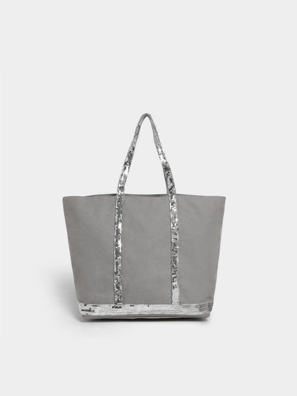 Canvas Sequined Tote Bag with Color-Blocking Design