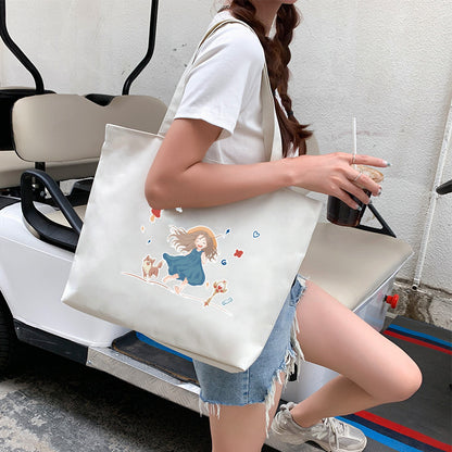 Canvas Tote Bag with Trendy Prints