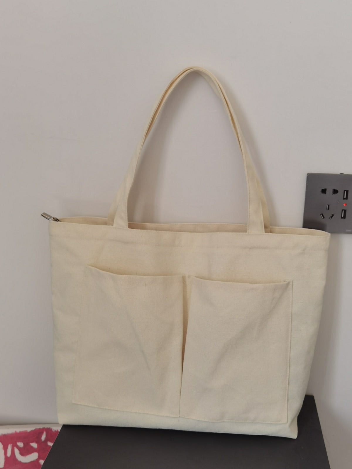 Canvas Women Tote Bag with Zipper