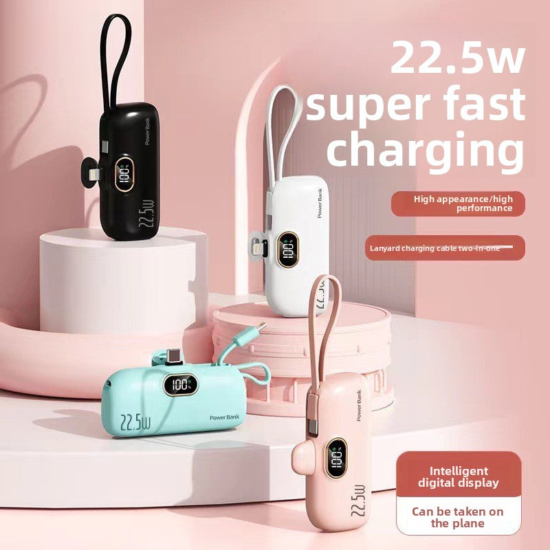 Capsule Power Bank 22.5W Fast Charging with Built-in Cable