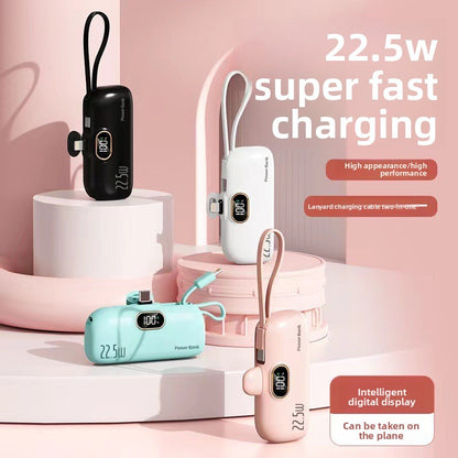Capsule Power Bank 22.5W Fast Charging with Built-in Cable