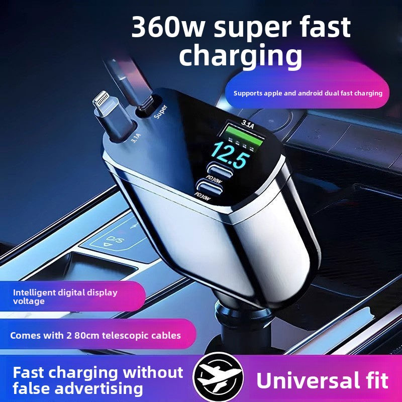 Car Charger with Retractable Cable 120W Fast Charging