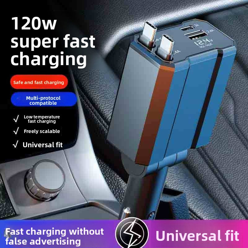 Car Charger with Retractable Cable 120W Fast Charging