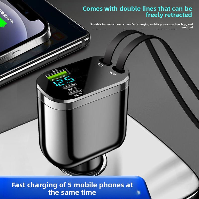 Car Charger with Retractable Cable 120W Fast Charging