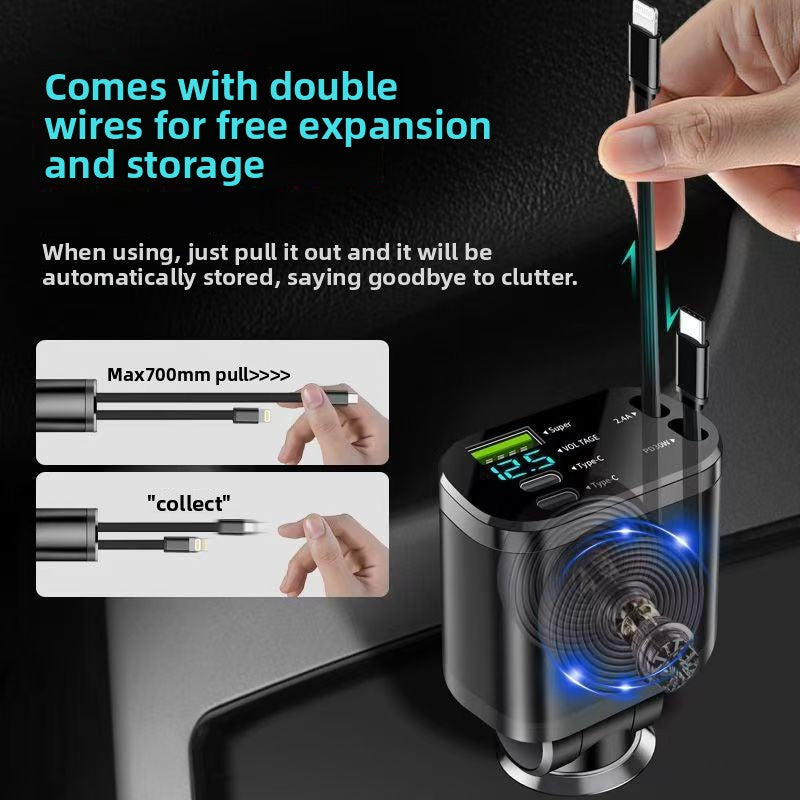 Car Charger with Retractable Cable 120W Fast Charging