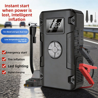 Car Emergency Jump Starter Wireless Air Pump Power Bank 3-in-1