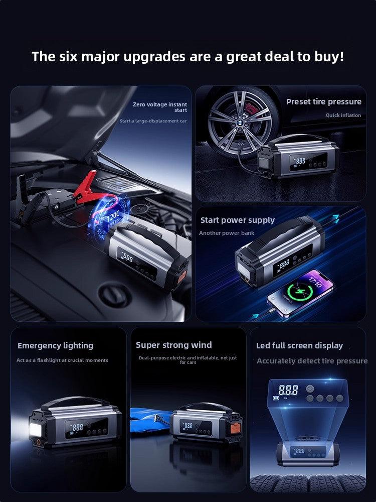 Car Emergency Jump Starter with Air Compressor and Power Bank