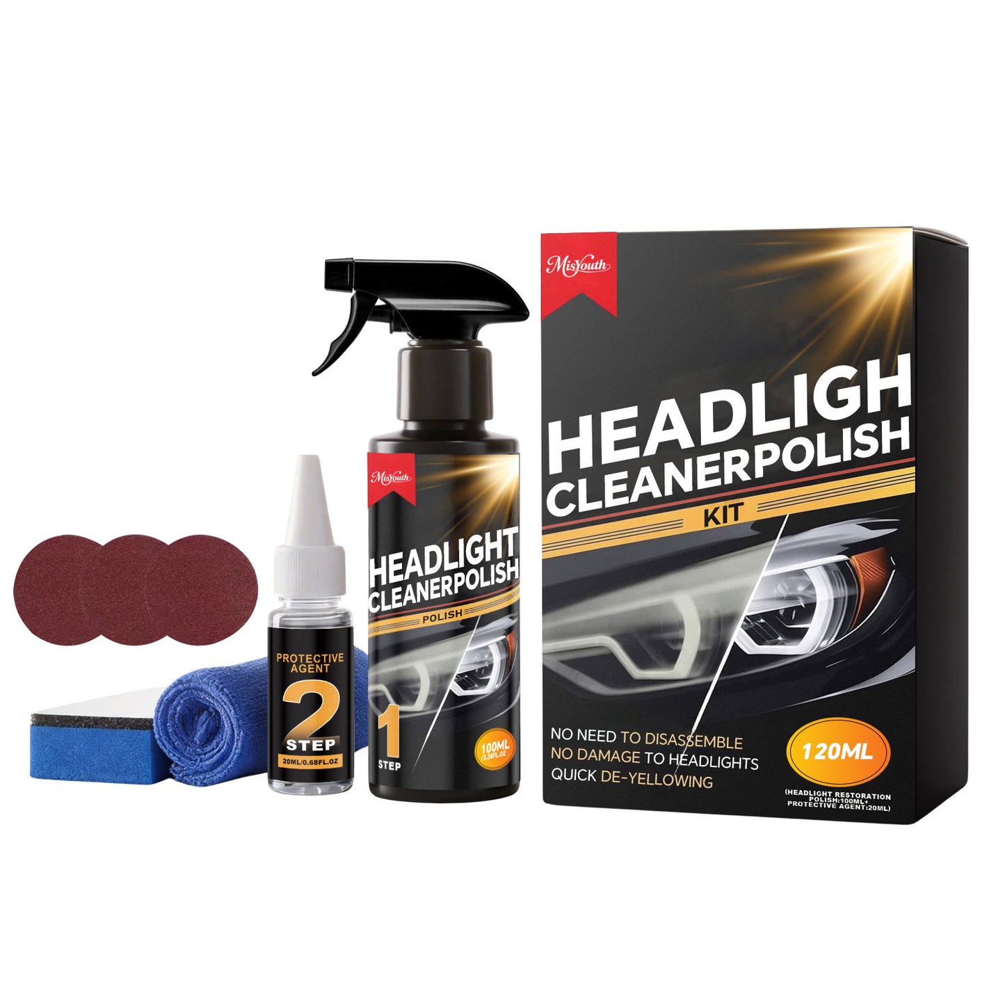 Car Headlight Care Kit for Refurbishment and Surface Protection