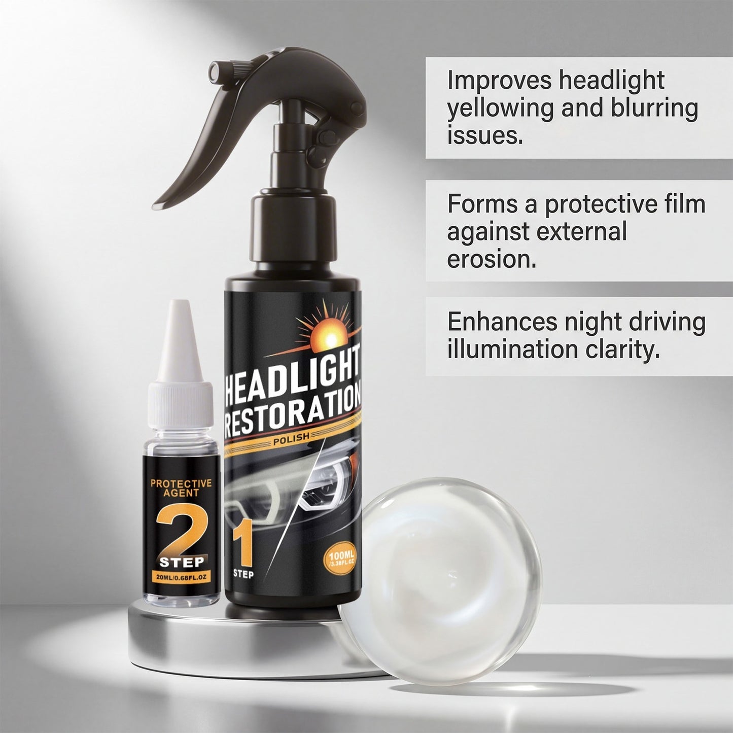 Car Headlight Restoration Kit, Cleaning & Protection for Headlight Clarity