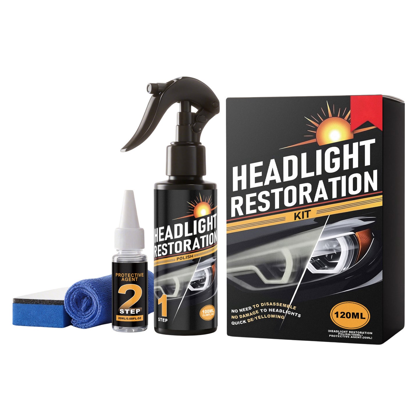 Car Headlight Restoration Kit, Cleaning & Protection for Headlight Clarity