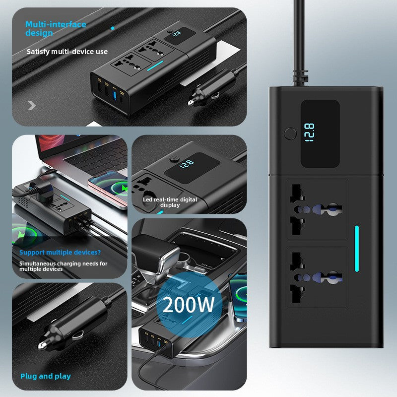 Car Power Inverter 200W 12V to 110V/220V Converter